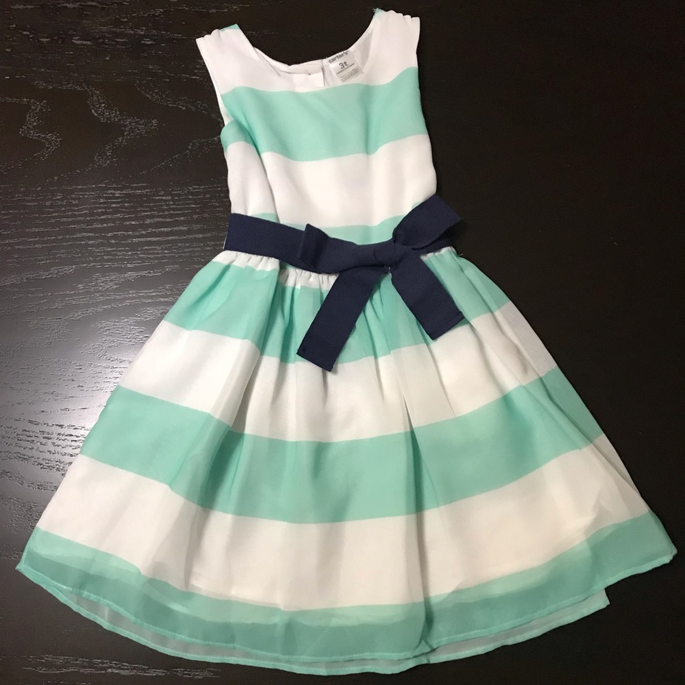 [Carter’s] Girls Teal Striped Formal Dress